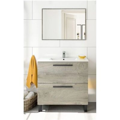 Mueble de baño Rovere - 80cm de suelo con lavabo y espejo Mueble de baño Rovere - 80cm de suelo con lavabo y espejo