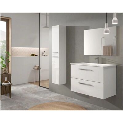 Mueble de baño Siracusa blanco brillante con espejo LED de Caesaroo Mueble de baño Siracusa blanco brillante con espejo LED de Caesaroo