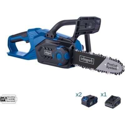 Scheppach 20V Cordless Chainsaw with 2 Batteries & Charger Scheppach 20V Cordless Chainsaw with 2 Batteries & Charger