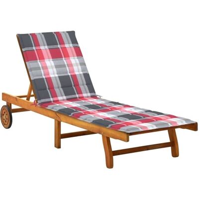 Prolenta Premium - Tumbona jardín acacia - madera de acacia - cojín poliéster - patrón cuadriculado - Lounge chair Prolenta Premium - Tumbona jardín acacia - madera de acacia - cojín poliéster - patrón cuadriculado - Lounge chair