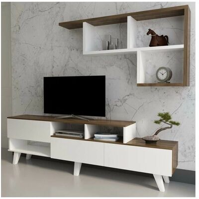 Azura Home Design - Mueble TV - Hazan 150cm - Blanco y Madera - Almacenamiento Azura Home Design - Mueble TV - Hazan 150cm - Blanco y Madera - Almacenamiento