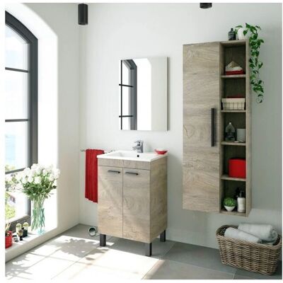 Mobili bagno CAESAROO - 50cm Rovere con Specchio & Lavabo Mobili bagno CAESAROO - 50cm Rovere con Specchio & Lavabo