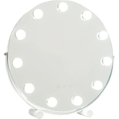 Espelho de Maquilhagem Flamingueo com Luz - Redondo 11 LEDs, 3 Modos de Luz, Ajustável Espelho de Maquilhagem Flamingueo com Luz - Redondo 11 LEDs, 3 Modos de Luz, Ajustável