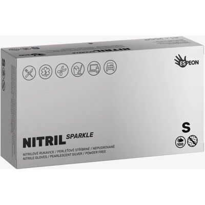Espeon - Nitril Sparkle Silver - S - 2x50pc - Mănuși Espeon - Nitril Sparkle Silver - S - 2x50pc - Mănuși