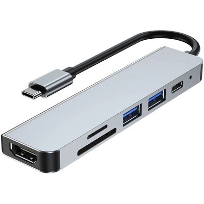Tech-Protect V4 6-i-1 USB-C HUB - Grå - Dockingstation Tech-Protect V4 6-i-1 USB-C HUB - Grå - Dockingstation