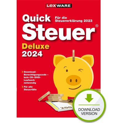 Lexware QuickSteuer Deluxe 2024 Logiciel Fiscal - 1 Licence - Publicité Lexware QuickSteuer Deluxe 2024 Logiciel Fiscal - 1 Licence - Publicité
